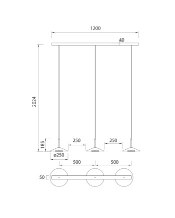 ORION * LÁMPARA LINEAL NEGRO/CUERO 3L LED  24W 3000K